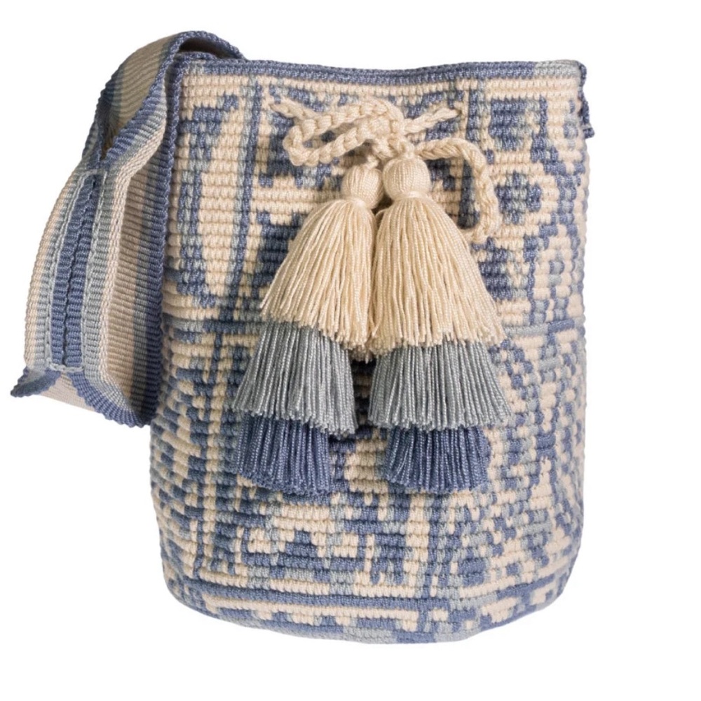 ARTE & TEJIDO Bellavista Blue White Mochila Crossbody Bag NEW
